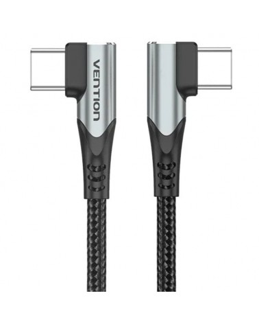 Cable usb 2.0 tipo-c 90º vention tanhd/ usb tipo-c macho - usb tipo-c macho/ hasta 100w/ 480mbps/ 50cm/ gris