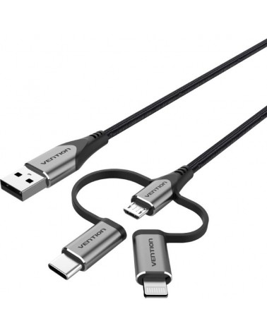 Cable usb 2.0 tipo-c vention cqjhg/ usb macho/ usb tipo-c macho - microusb macho - lightning macho/ 480mbps/ 1.5m/ gris