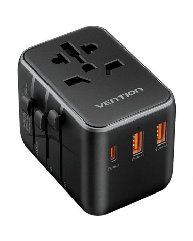 Cargador de pared universal vention fjeb0/ toma de corriente universal/ 1xusb tipo-c/ 2xusb/ 65w