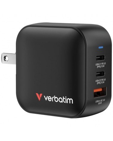 Cargador de pared universal verbatim mini gan wall charger/ 2xusb tipo-c/ 1xusb/ 70w