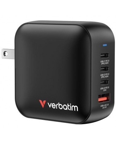 Cargador de pared universal verbatim mini gan wall charger/ 3xusb tipo-c/ 1xusb/ 100w