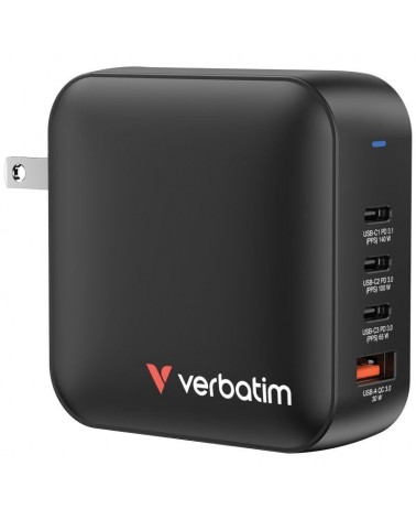 Cargador de pared universal verbatim mini gan wall charger/ 3xusb tipo-c/ 1xusb/ 165w