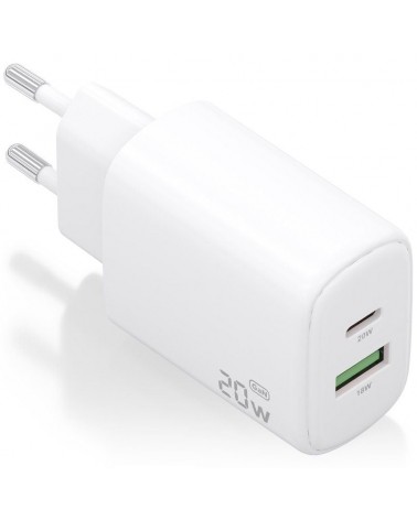 Cargador gan de pared aisens a110-0909/ 1xusb tipo-c/ 1xusb/ 20w/ blanco