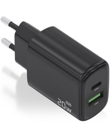Cargador gan de pared aisens a110-0910/ 1xusb tipo-c/ 1xusb/ 20w/ negro