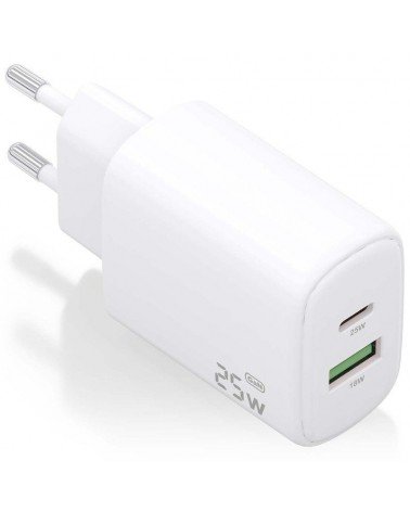 Cargador gan de pared aisens a110-0911/ 1xusb tipo-c/ 1xusb/ 25w/ blanco