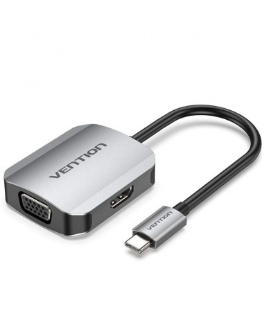 Conversor vention tdihb/ usb tipo-c macho/ vga hembra - hdmi hembra/ 15cm/ plata