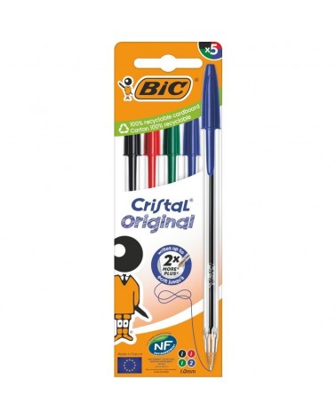 Bolígrafos de tinta de aceite bic cristal original 516346/ 5 unidades/ colores surtidos