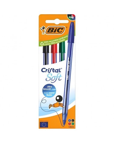 Caja de bolígrafos de tinta de aceite bic cristal original 516343/ 4 unidades/ colores surtidos
