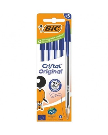 Caja de bolígrafos de tinta de aceite bic cristal original 516344/ 5 unidades/ azules