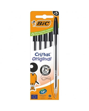 Caja de bolígrafos de tinta de aceite bic cristal original 516345/ 5 unidades/ negros