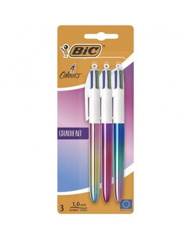 Caja de bolígrafos de tinta de aceite retráctil bic 4 colours gradient 511030/ 3 unidades/ 4 colores de tinta/ cuerpo color 