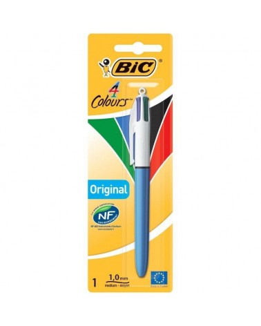 Caja de bolígrafos de tinta de aceite retráctil bic 4 colours original 802077/ 1 unidad/ 4 colores de tinta/ cuerpo color azul