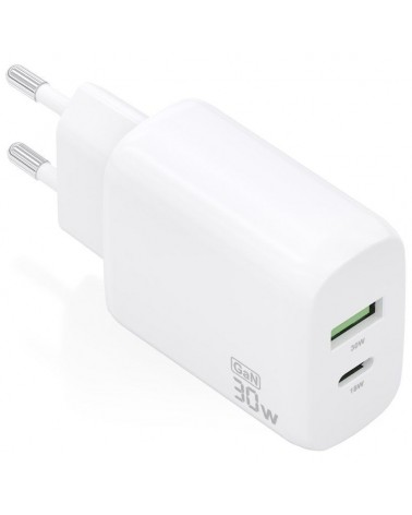 Cargador gan de pared aisens a110-0923/ 1xusb tipo-c/ 1xusb/ 30w/ blanco