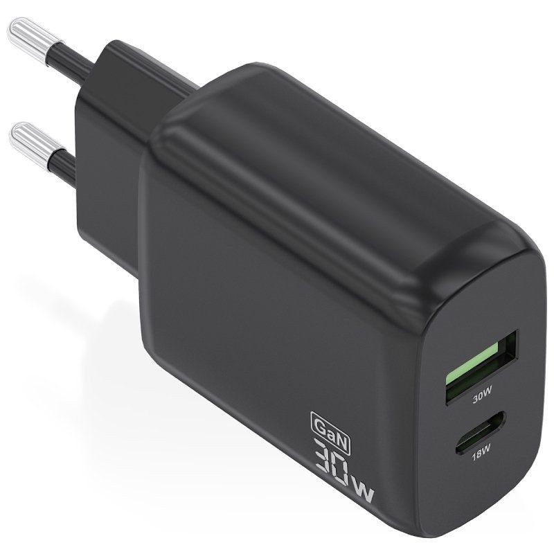 Cargador gan de pared aisens a110-0924/ 1xusb tipo-c/ 1xusb/ 30w/ negro
