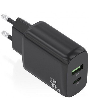 Cargador gan de pared aisens a110-0924/ 1xusb tipo-c/ 1xusb/ 30w/ negro