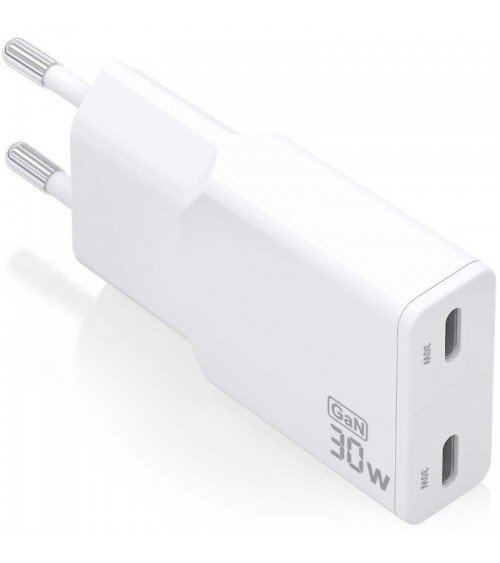 Cargador gan de pared aisens asch-30w2p048-w/ 2xusb tipo-c/ 30w
