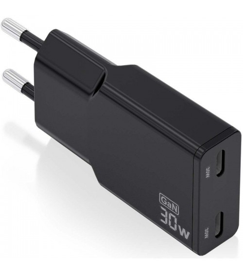 Cargador gan de pared aisens asch-30w2p049-bk/ 2xusb tipo-c/ 30w