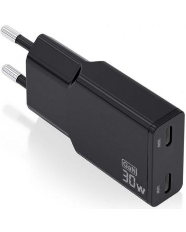 Cargador gan de pared aisens asch-30w2p049-bk/ 2xusb tipo-c/ 30w