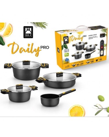 Pack 4 cacerolas bra daily pro/ ø16cm/ ø20cm/ ø24cm/ ø28cm/ apta para inducción