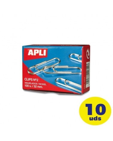 Pack de 10 cajas de 100 clips nº2 apli 11714/ plata