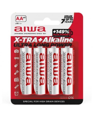Pack de 4 pilas aa aiwa x-tra+alcaline lr6/ 1.5v/ alcalinas