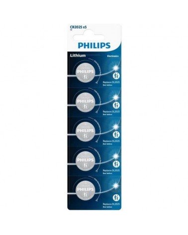 Pack de 5 pilas de botón philips cr2025p5/01b lithium/ 3v