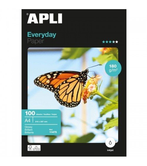 Papel fotográfico apli everyday 11475/ din a4/ 180g/ 100 hojas/ brillante