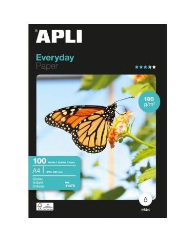 Papel fotográfico apli everyday 11475/ din a4/ 180g/ 100 hojas/ brillante