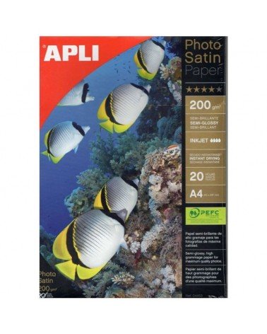Papel fotográfico apli photosatin paper 04453/ din a4/ 200g/ 20 hojas/ semi brillante