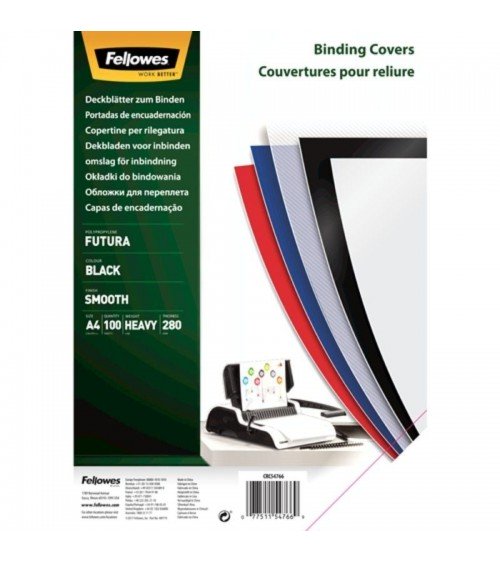 Portadas de polipropileno fellowes 5476603/ a4/ 300 micras/ 100 unidades/ negras