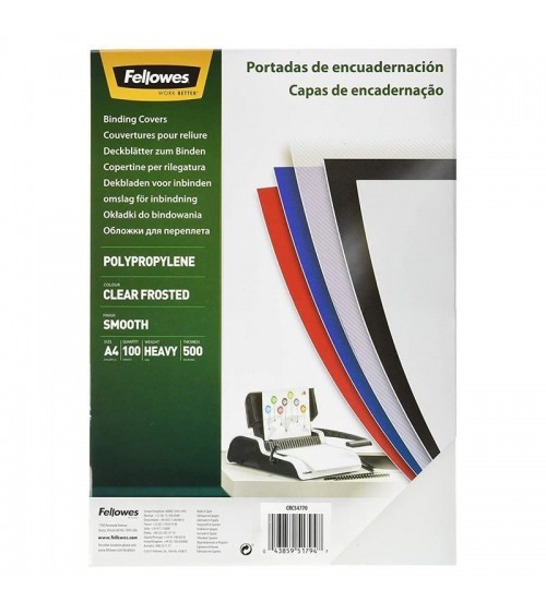 Portadas de polipropileno fellowes 54770/ a4/ 500 micras/ 100 unidades/ helado claro