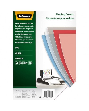 Portadas de pvc fellowes 5375901/ a4/ 180 micras/ 100 unidades/ transparente