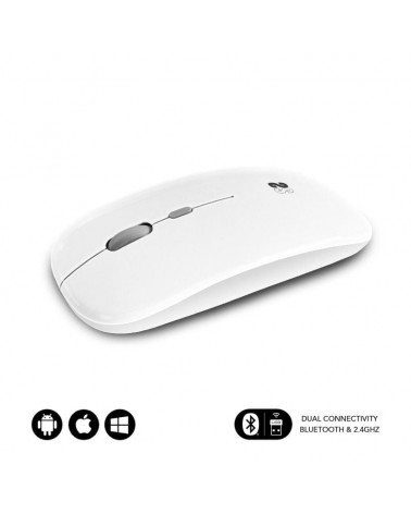 Ratón inalámbrico por bluetooth subblim dual flat/ batería recargable/ hasta 1600 dpi/ blanco