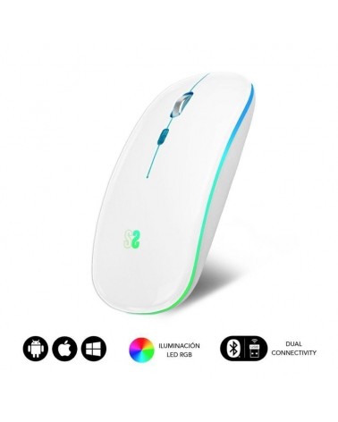 Ratón inalámbrico por bluetooth subblim led dual flat/ batería recargable/ hasta 1600 dpi/ blanco