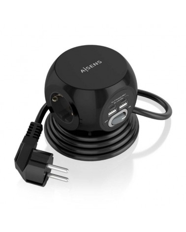 Regleta con interruptor aisens asps-2a2c05-bk/ 3 tomas de corriente/ 2 usb tipo-c/ 2 usb/ cable 1.4m/ negro