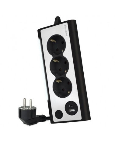 Regleta con interruptor nanocable 10.37.0013-bk/ 3 tomas de corriente/ 1 usb/ 1 usb tipo c/ cable 1.5m/ negro