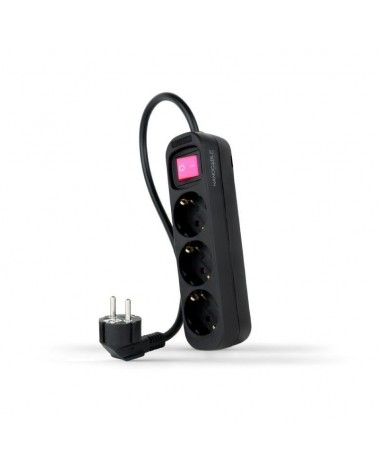 Regleta con interruptor nanocable 10.38.0003-bk/ 3 tomas de corriente/ cable 1.4m/ negra