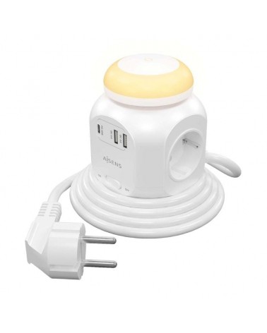 Regleta con interruptor y luz nocturna aisens asps-2a1clpq02-w/ 4 tomas de corriente/ 1 usb tipo-c pd/ 2 usb/ cable 1.8m/ blanc