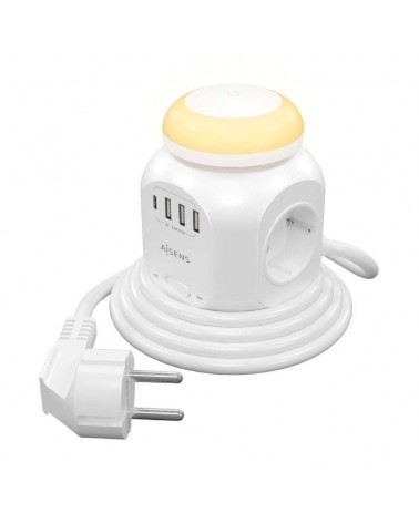 Regleta con interruptor y luz nocturna aisens asps-3a1cl01-w/ 4 tomas de corriente/ 1 usb tipo-c/ 3 usb/ cable 1.8m/ blanco