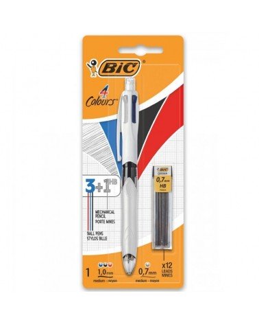 Bolígrafo de tinta de aceite retráctil bic 4 colours 942103/ 1 unidad/ 4 colores de tinta/ cuerpo color blanco