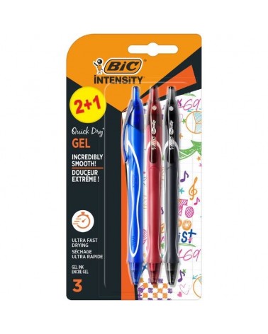 Bolígrafo de tinta de gel retráctil bic gelocity quick dry 972035/ 3 unidades/ surtidos