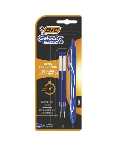 Bolígrafos de tinta de gel retráctil bic gelocity quick dry 951757/ 1 unidades/ 2 recambios/ azul