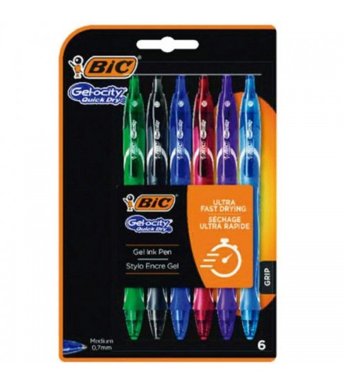 Bolígrafos de tinta de gel retráctil bic gelocity quick dry 964769/ 6 unidades/ surtidos