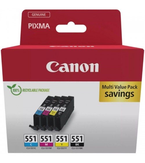 Cartucho de tinta original canon cli-551 multipack/ cian/ magenta/ amarillo/ negro