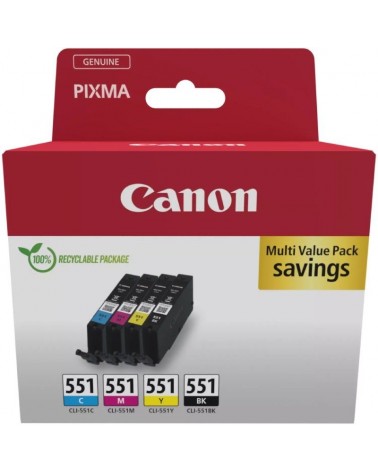 Cartucho de tinta original canon cli-551 multipack/ cian/ magenta/ amarillo/ negro