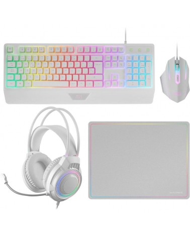 Pack gaming mars gaming mcp124prowes/ teclado + ratón óptico + auriculares + alfombrilla/ blanco