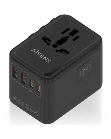 Cargador de pared universal gan aisens asps-2a2c08-bk/ toma de corriente universal/ 2xusb tipo-c/ 2xusb/ 25w