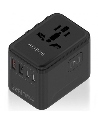 Cargador de pared universal gan aisens asps-2a3c09-bk/ toma de corriente universal/ 3xusb tipo-c/ 2xusb/ 35w