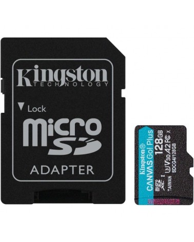 Tarjeta de memoria kingston canvas go! plus 128gb microsd xc con adaptador/ clase 10/ 200mbs