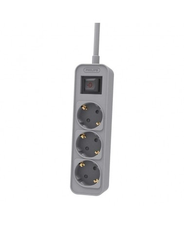 Regleta con interruptor philips chp2134g/ 3 tomas de corriente/ cable 1.5m/ gris